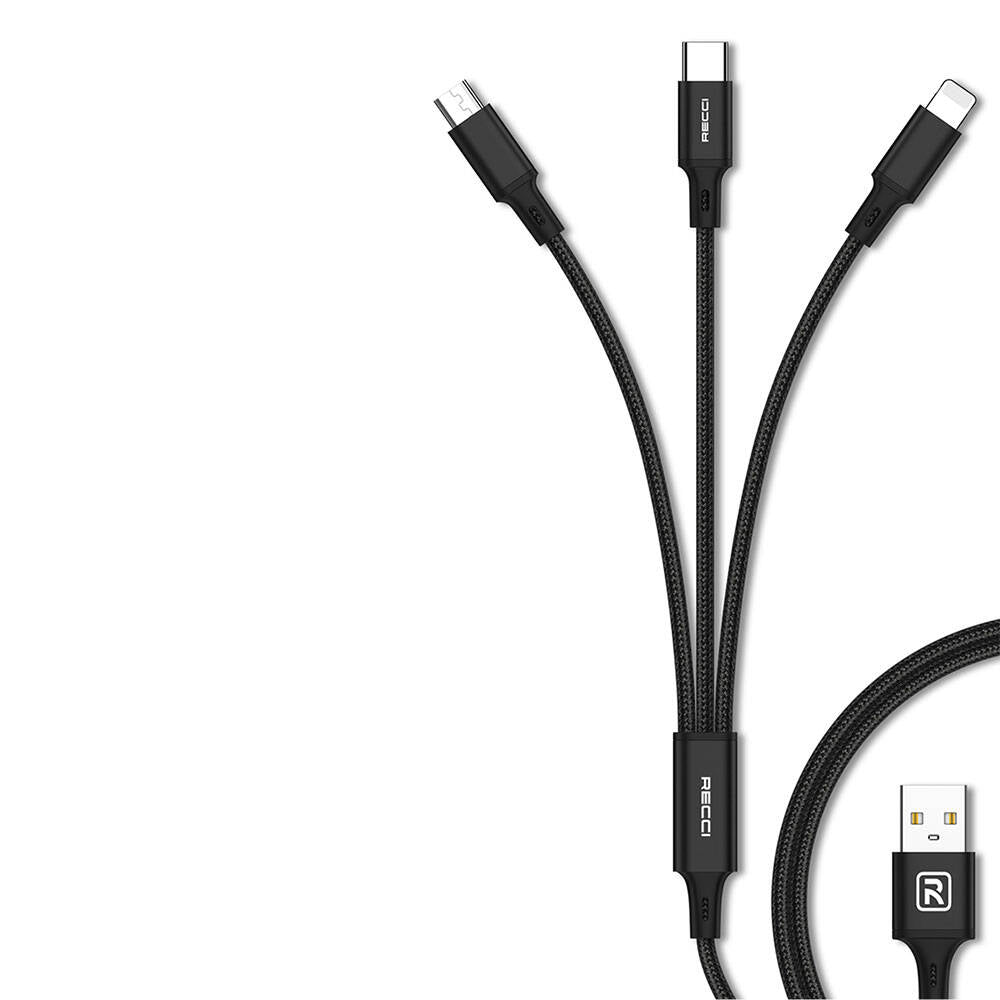 Recci RCS-D120 Fast Wind Serisi 3in1 USB-A to Lightning – Type-C – Micro Şarj ve Data Kablosu 1.2M Recci RCS-D120 Fast Wind Serisi 3in1 USB-A to Lightning – Type-C – Micro Şarj ve Data Kablosu 1.2M